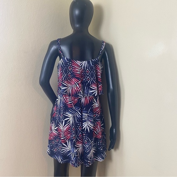 Women Express Red White Navy Palm Print/Tropical Summer Mini Dress Sz M - Picture 8 of 15